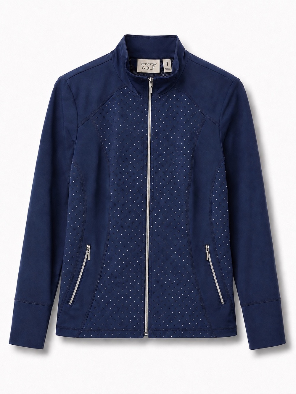 Zenergy Golf Navy Silver Dot Full Zip Golf Jacket Size 1